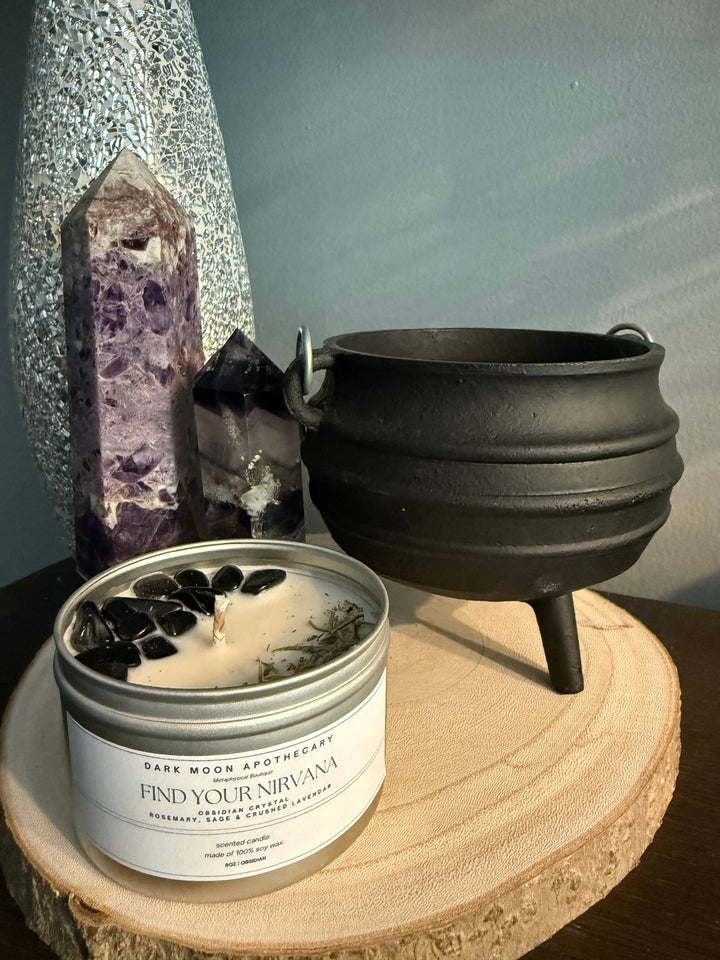 The Dark Moon Apothecary - Trust Yourself 8oz Soy candle with Obsidian Crystals and Rosemary, Sage, and Crushed Lavender