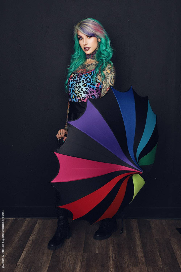 vampirefreaks - Batwing Pagoda Umbrella [Goth Rainbow]