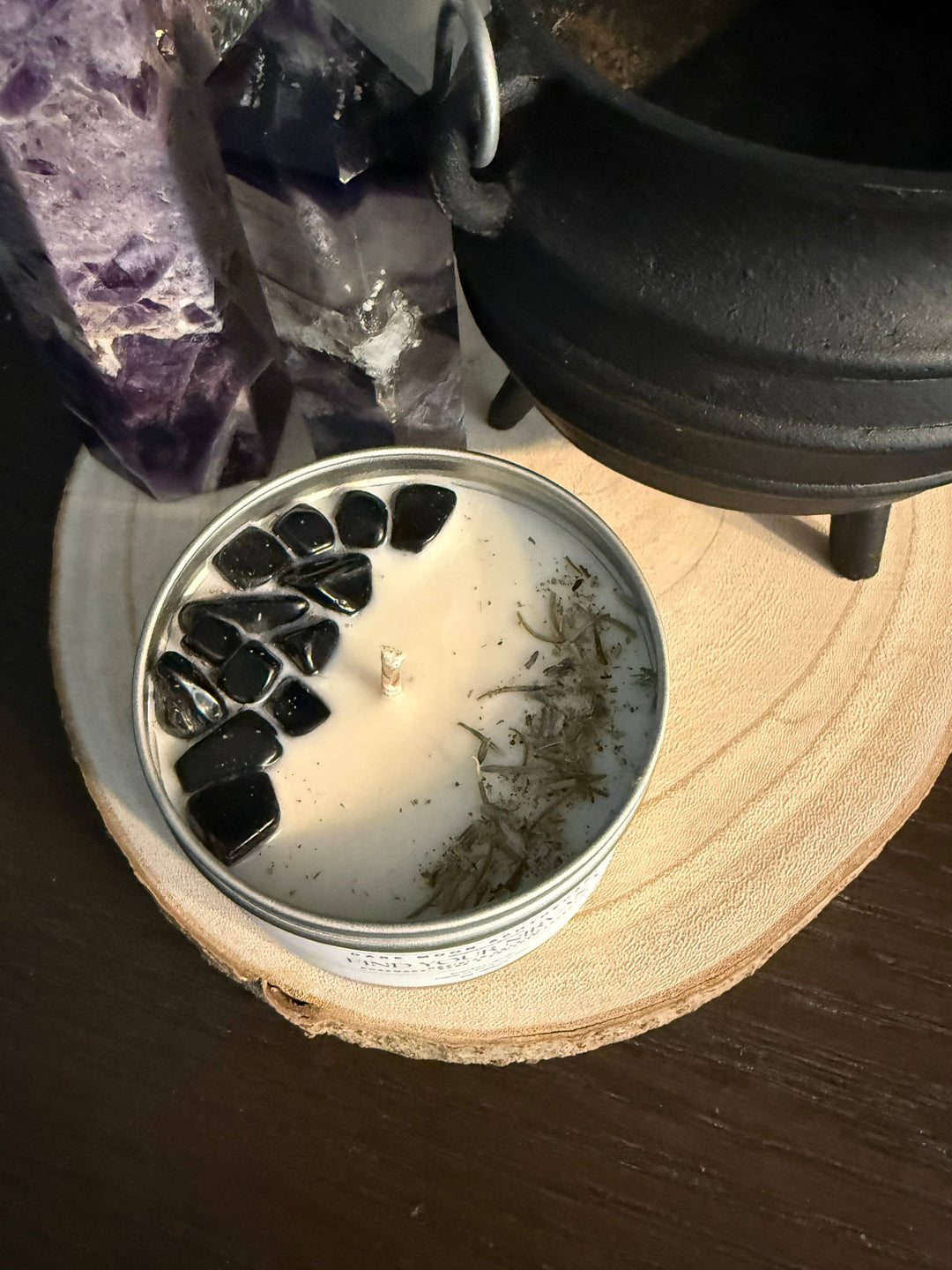 The Dark Moon Apothecary - Trust Yourself 8oz Soy candle with Obsidian Crystals and Rosemary, Sage, and Crushed Lavender