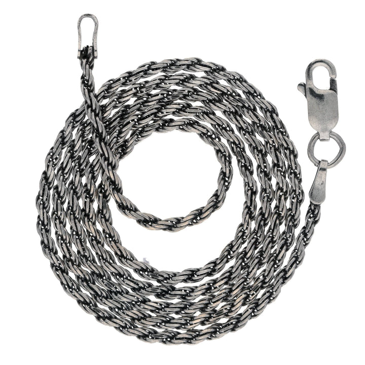 Silver Insanity - 2mm Sterling Silver Antiqued Diamond-Cut Rope Chain Necklace: 24in