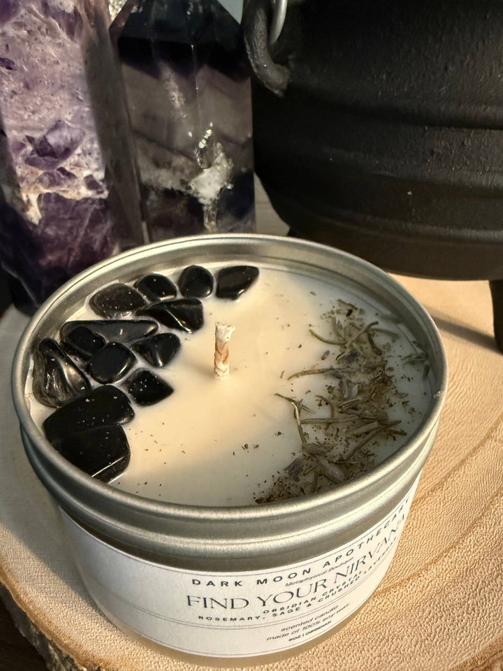 The Dark Moon Apothecary - Trust Yourself 8oz Soy candle with Obsidian Crystals and Rosemary, Sage, and Crushed Lavender