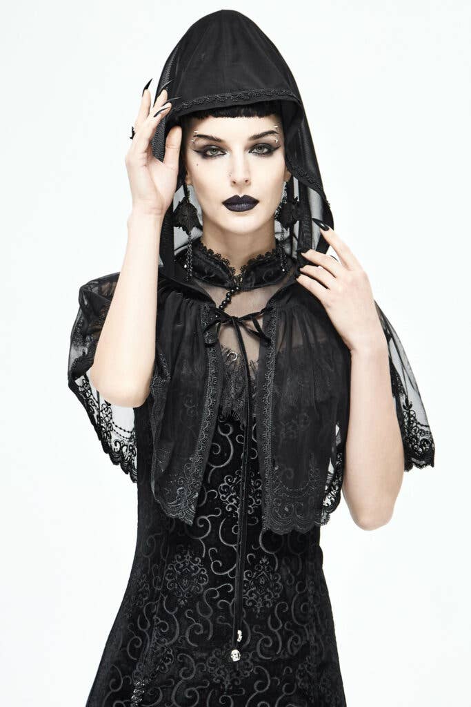 Black Lace Hooded Cape