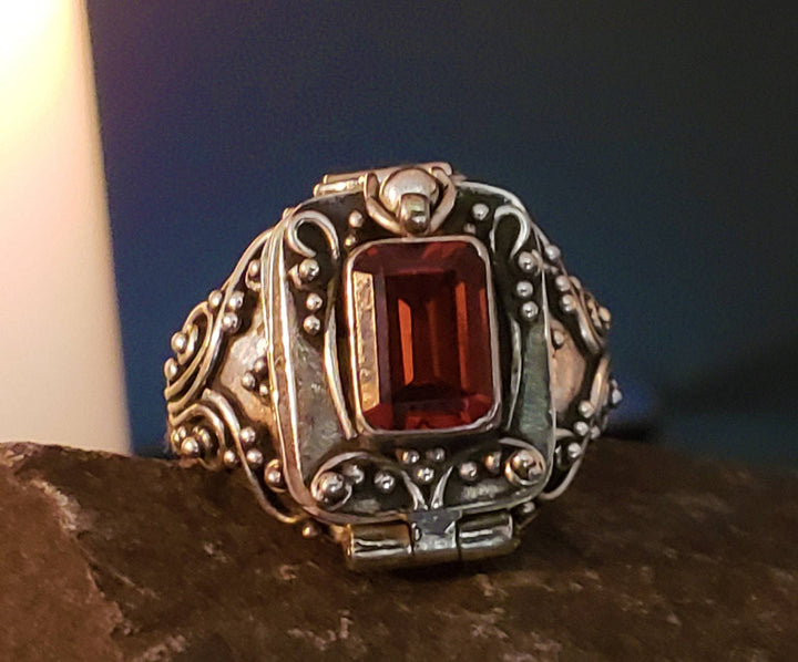 Silver Insanity - Sterling Silver Garnet Poison Box Locket Ring: 5