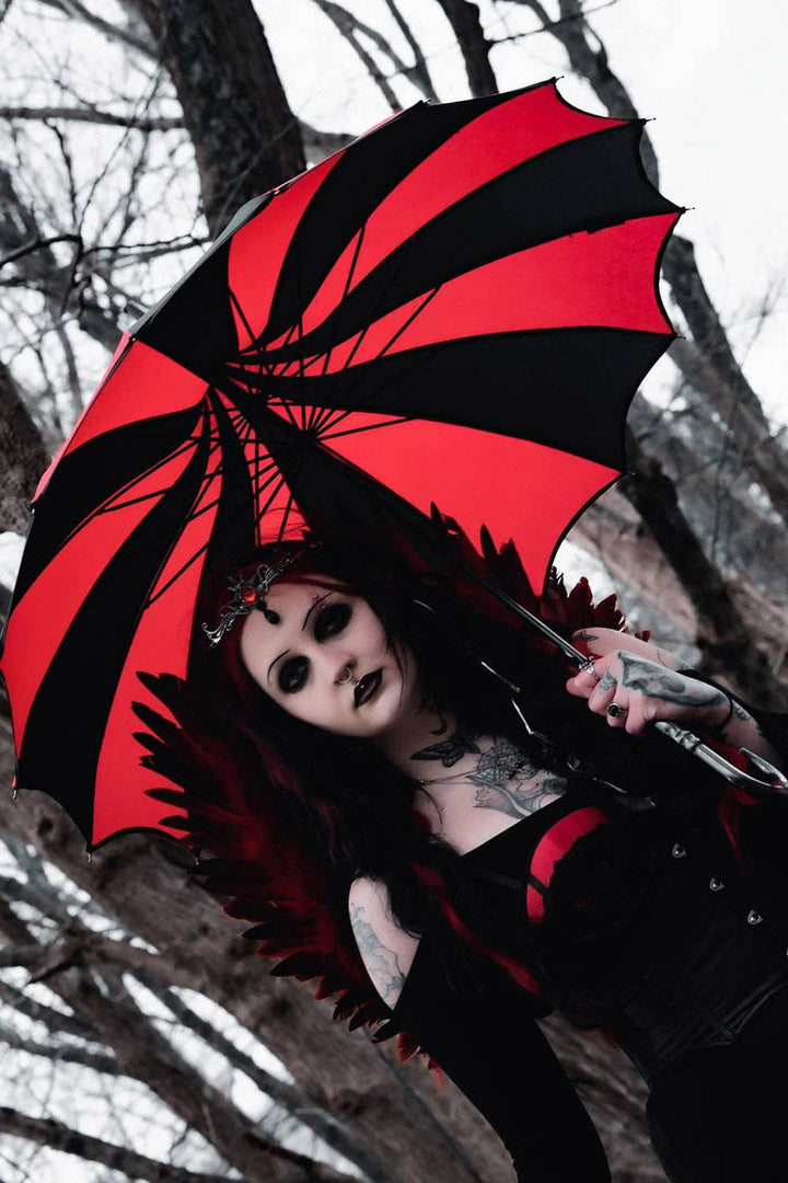vampirefreaks - Batwing Pagoda Umbrella [BLACK/RED STRIPED]
