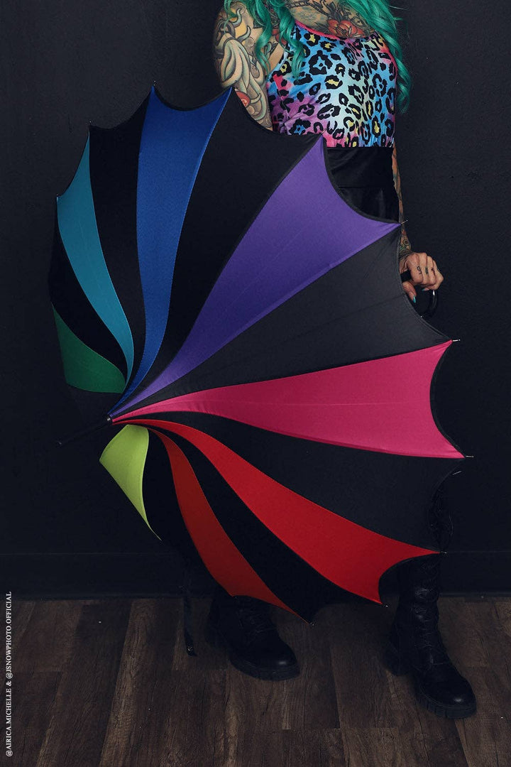 vampirefreaks - Batwing Pagoda Umbrella [Goth Rainbow]