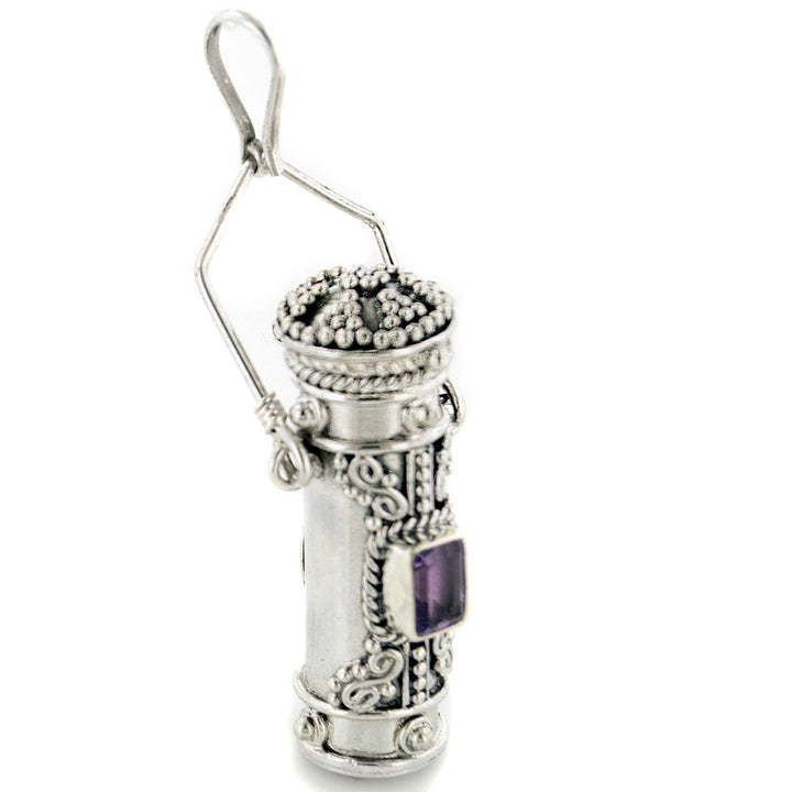 Silver Insanity - Poison Bottle - Tall Sterling Silver Pillbox Urn Pendant: Garnet