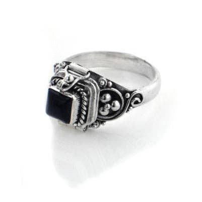 Silver Insanity - Sterling Silver Square Gemstone Poison Box Locket Ring: Blue Lapis