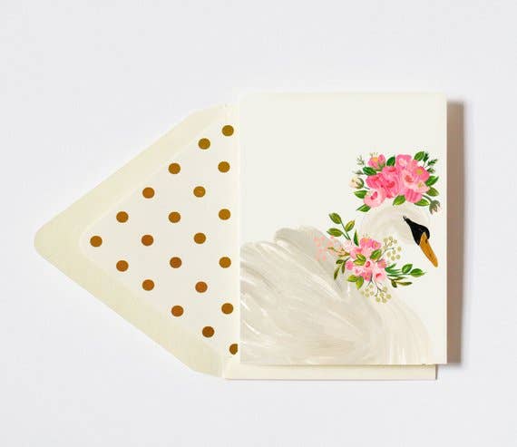 The First Snow - Crowned Swan With Flowers Cream Greeting Card