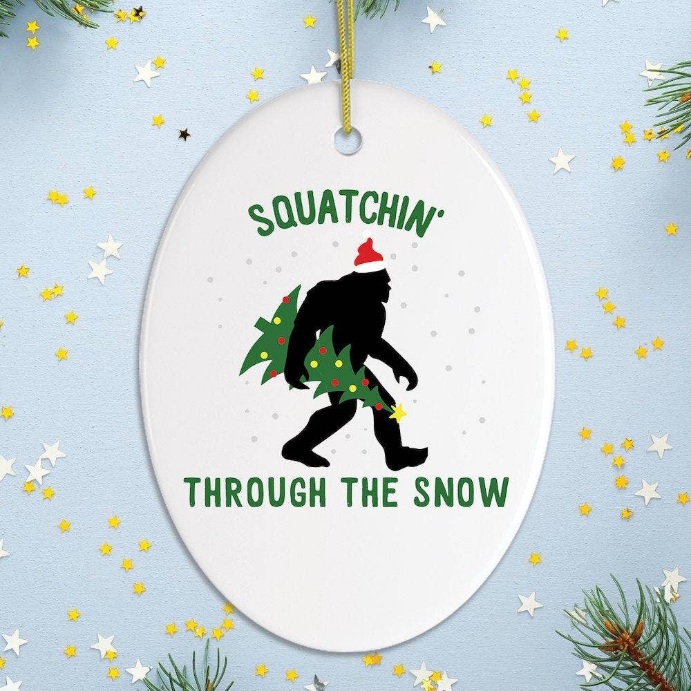 OrnamentallyYou - Squatchin Through The Snow Funny Christmas Ornament