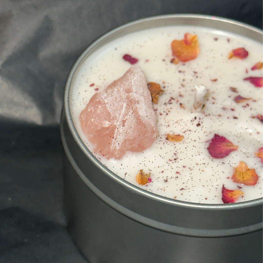 The Dark Moon Apothecary - Rose Obsession Soy Crystal Candle w/ Rose Quartz