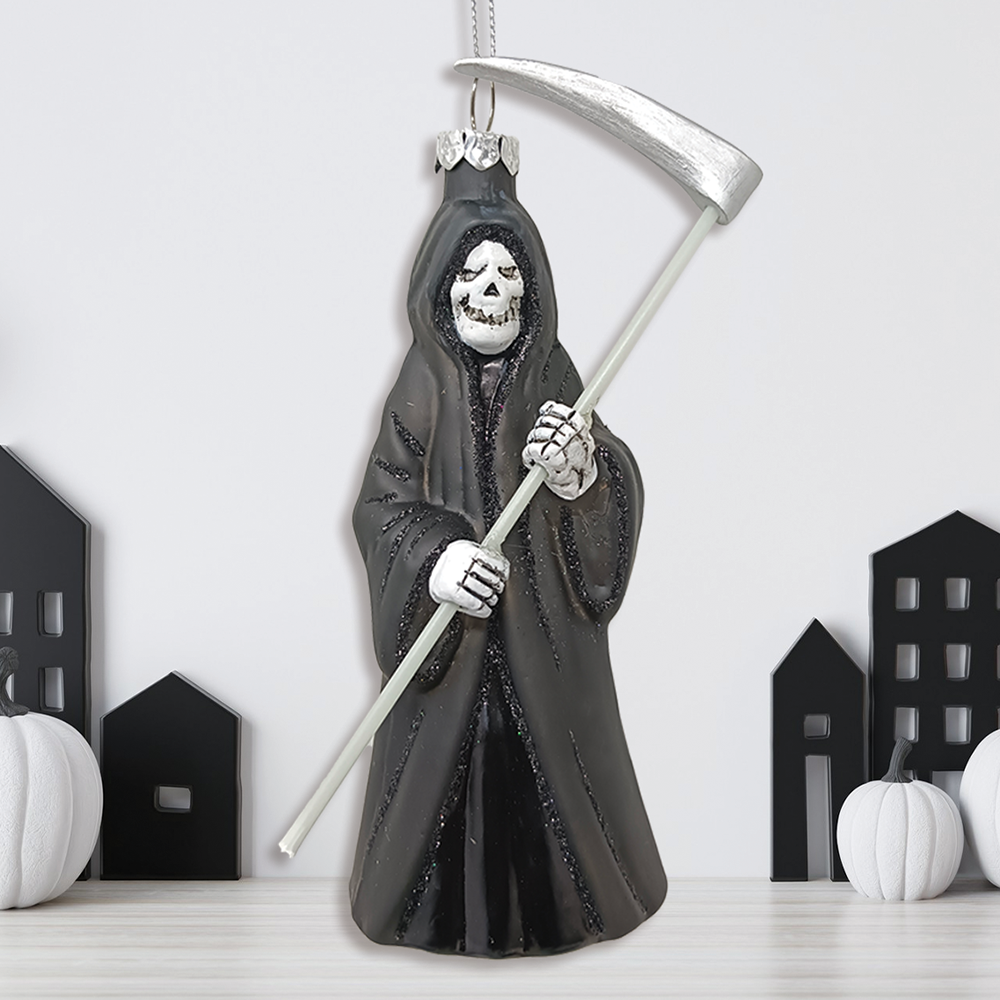 OrnamentallyYou - Grim Reaper Horror Glass Ornament, Spooky Halloween